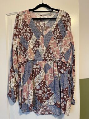 Patchwork V-Neck Peasant Tunic